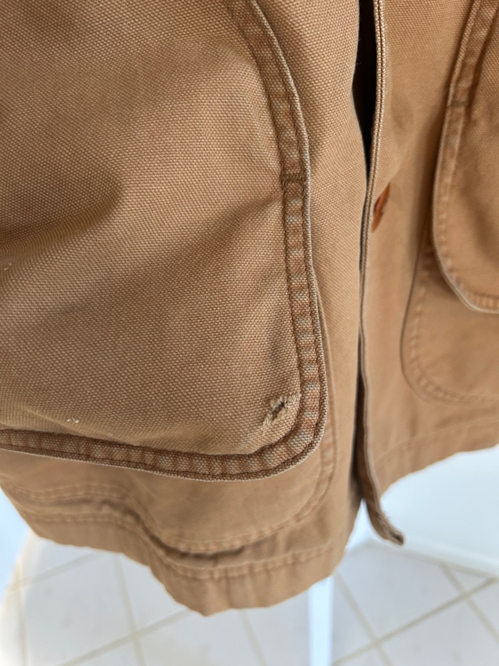 Vintage L.L. Bean Tan Canvas Field Jacket with Dark Green Collar - Picture 4 of 9